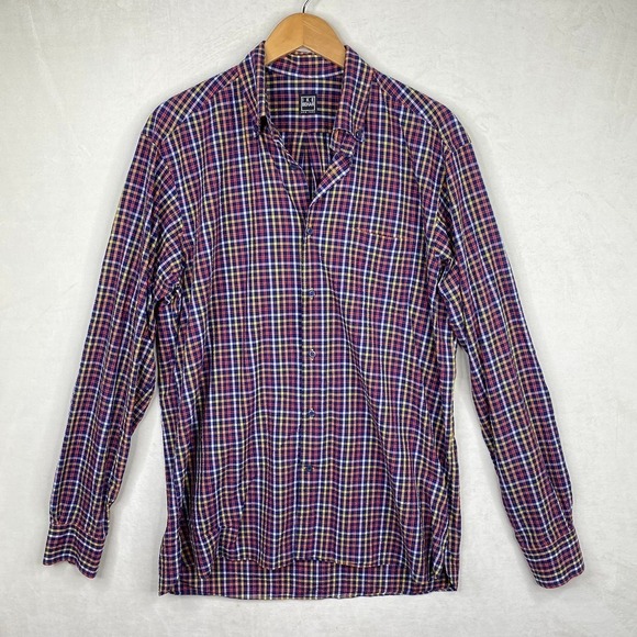 IKE BEHAR Red Yellow Blue Checkered Print Long Sleeve Button Down Shirt Size XL - Picture 3 of 6